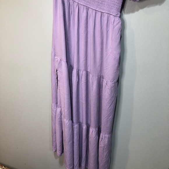 Zesica Lavender One Shoulder Flounce Smocked Tiered Leg Slit Midi Dress, Pockets - Picture 6 of 11